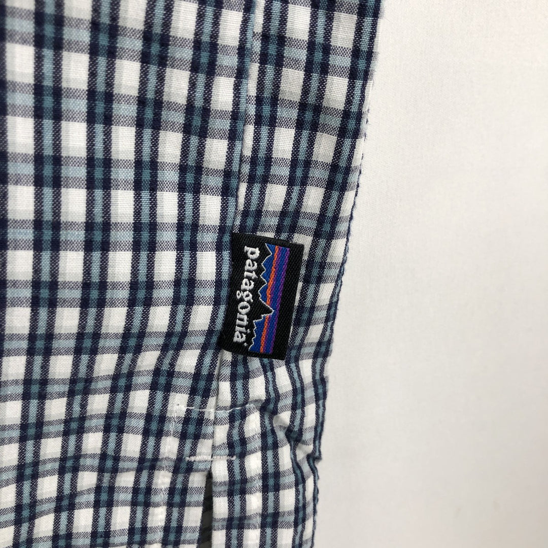 Patagonia 53003SP14 Check Pattern Seersucker Short-Sleeve Poly-Cotton Box Shirt, Men's XL Equivalent polyester white type Vintage Second Hand