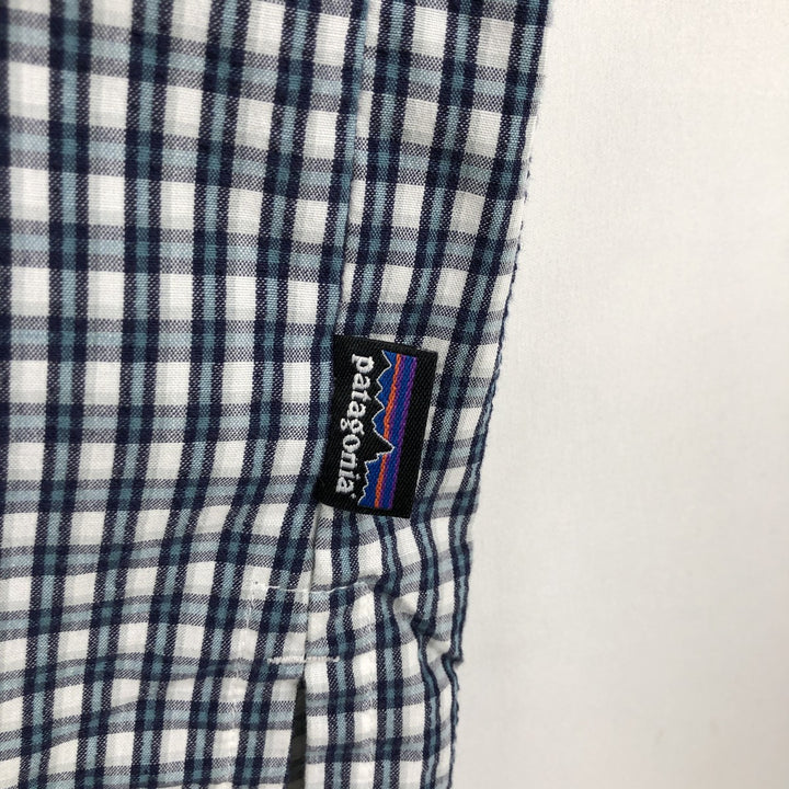 Patagonia 53003SP14 Check Pattern Seersucker Short-Sleeve Poly-Cotton Box Shirt, Men's XL Equivalent polyester white type Vintage Second Hand