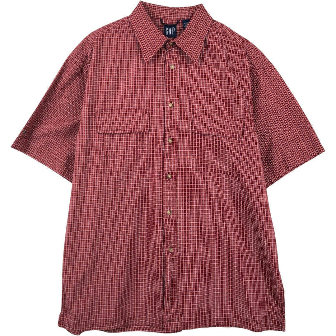 90'S GAP Old Gap Short Sleeve Cotton Check Shirt Box Shirt Men's L Size Vintage cotton red type Vintage Second Hand
