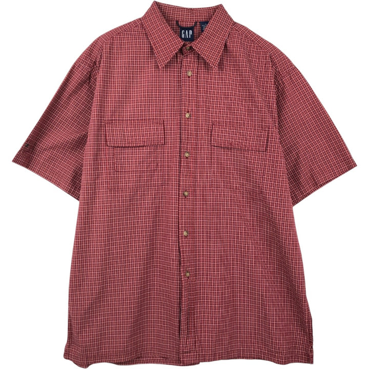 90'S GAP Old Gap Short Sleeve Cotton Check Shirt Box Shirt Men's L Size Vintage cotton red type Vintage Second Hand