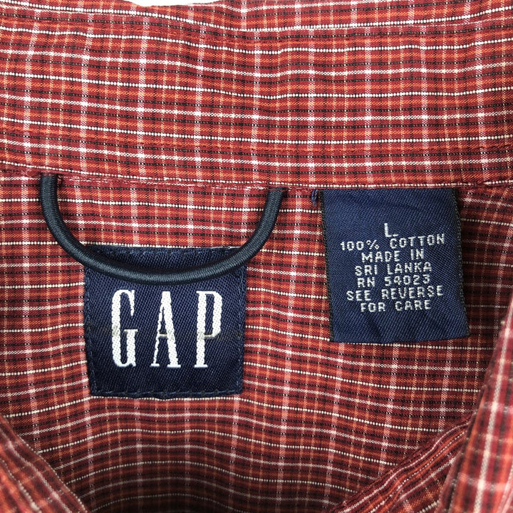 90'S GAP Old Gap Short Sleeve Cotton Check Shirt Box Shirt Men's L Size Vintage cotton red type Vintage Second Hand