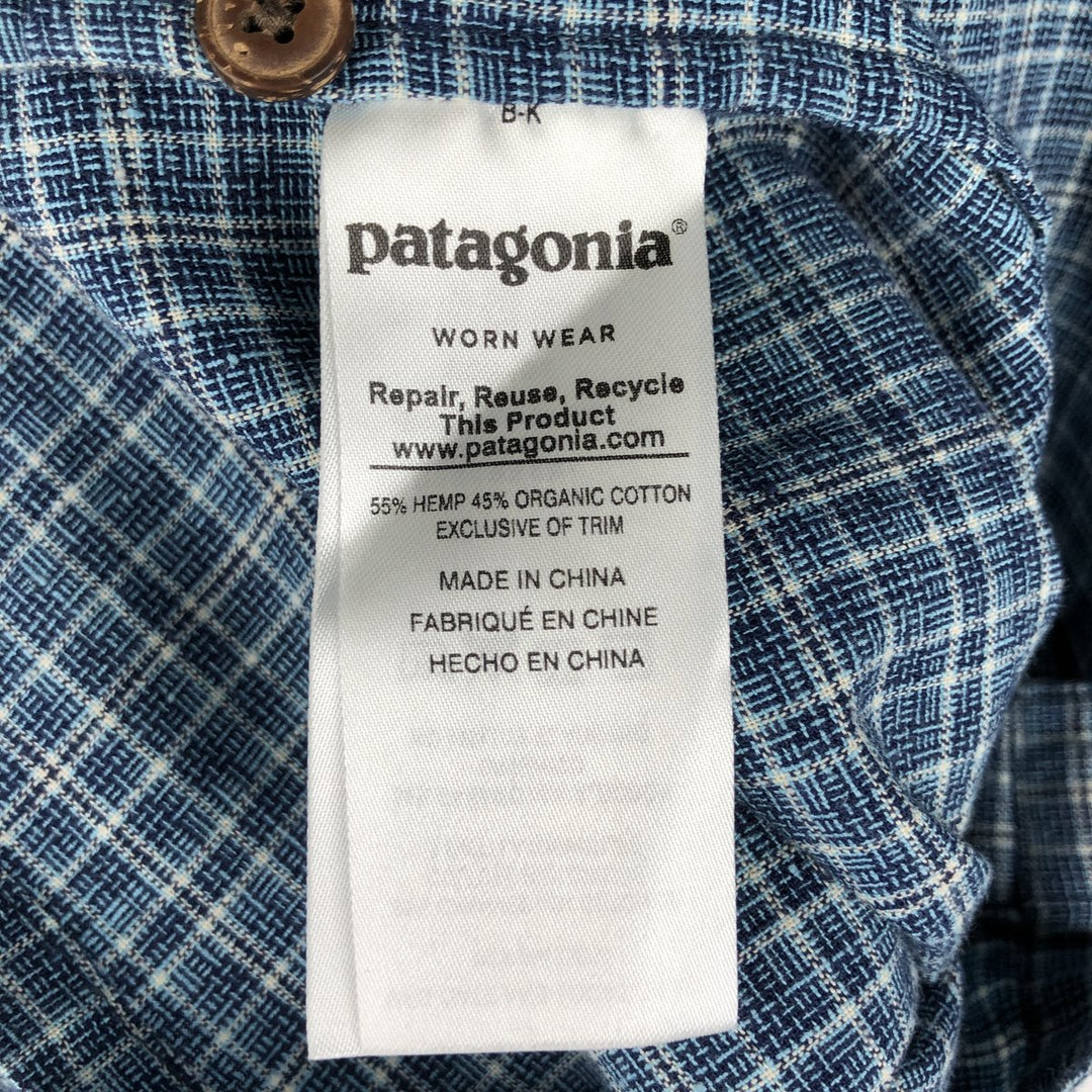 Patagonia Backstep Shirt 53139SP18 Check Pattern Short Sleeve Cotton x Hemp Box Shirt Men's Size M Hemp navy blue type Vintage Second Hand