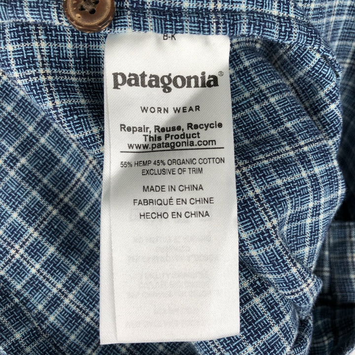 Patagonia Backstep Shirt 53139SP18 Check Pattern Short Sleeve Cotton x Hemp Box Shirt Men's Size M Hemp navy blue type Vintage Second Hand