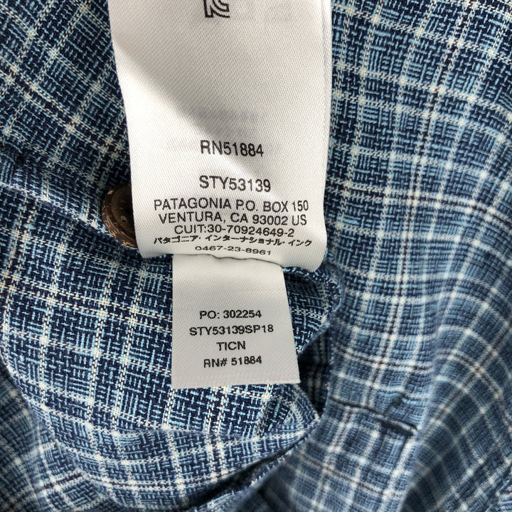 Patagonia Backstep Shirt 53139SP18 Check Pattern Short Sleeve Cotton x Hemp Box Shirt Men's Size M Hemp navy blue type Vintage Second Hand
