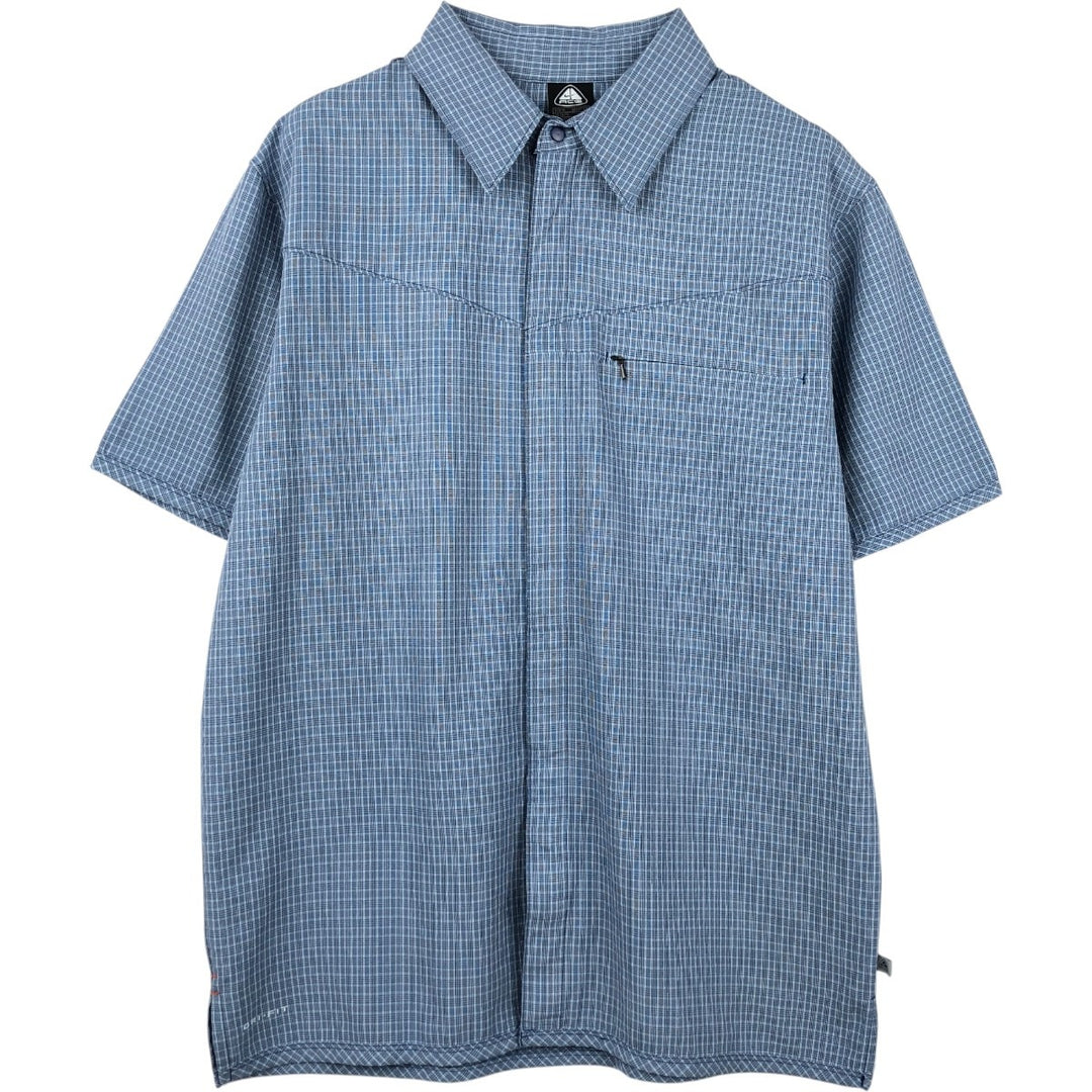 90s-era Nike ACG DRI-FIT short-sleeved check shirt, boxy style, men's size M equivalent, vintage. unclear Blue type light blue Vintage Second Hand