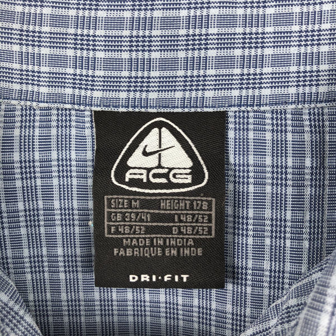 90s-era Nike ACG DRI-FIT short-sleeved check shirt, boxy style, men's size M equivalent, vintage. unclear Blue type light blue Vintage Second Hand