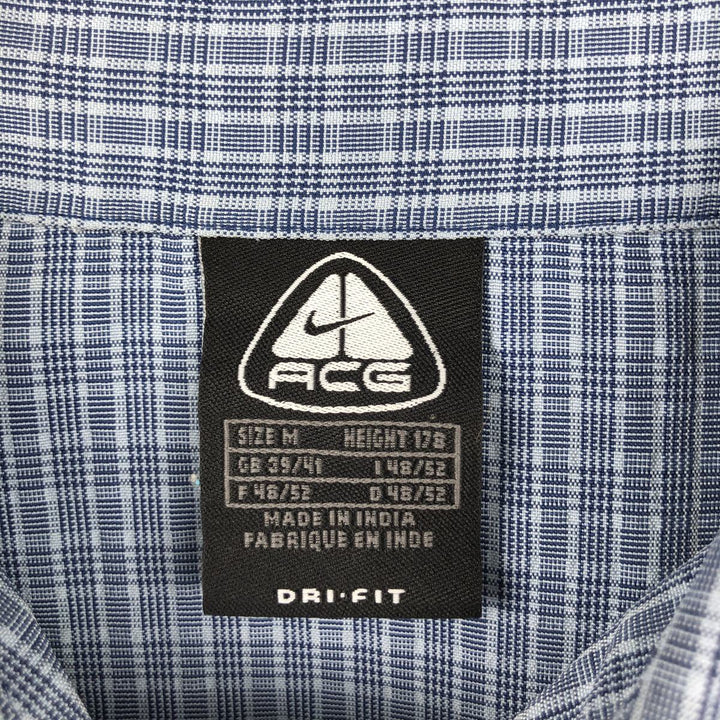 90s-era Nike ACG DRI-FIT short-sleeved check shirt, boxy style, men's size M equivalent, vintage. unclear Blue type light blue Vintage Second Hand