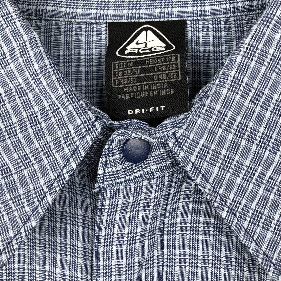90s-era Nike ACG DRI-FIT short-sleeved check shirt, boxy style, men's size M equivalent, vintage. unclear Blue type light blue Vintage Second Hand