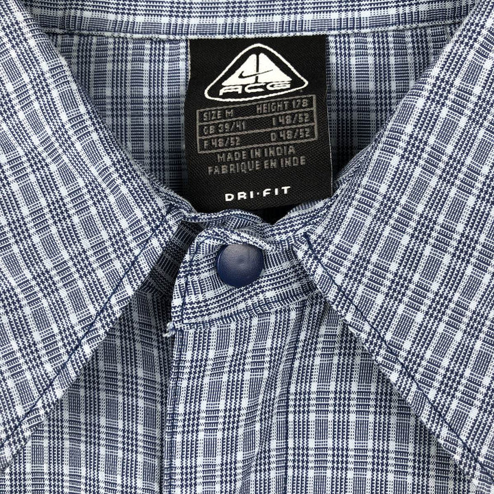90s-era Nike ACG DRI-FIT short-sleeved check shirt, boxy style, men's size M equivalent, vintage. unclear Blue type light blue Vintage Second Hand