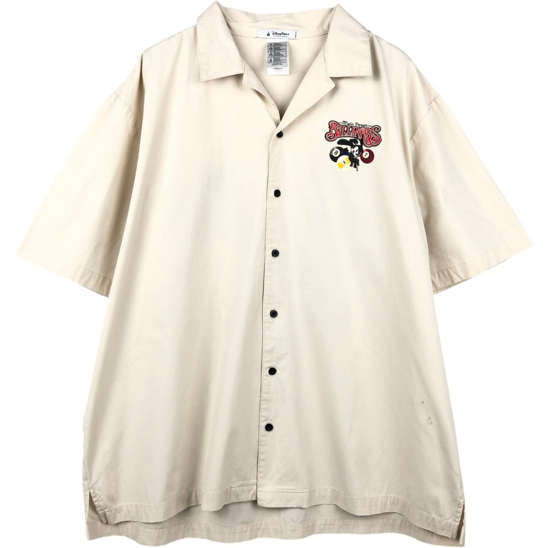 Disney OSWALD Short-Sleeve Open-Collar Viscose x Cotton Box Shirt (Men's Size XL) cotton ivory Vintage Second Hand