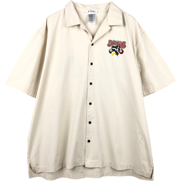 Disney OSWALD Short-Sleeve Open-Collar Viscose x Cotton Box Shirt (Men's Size XL) cotton ivory Vintage Second Hand