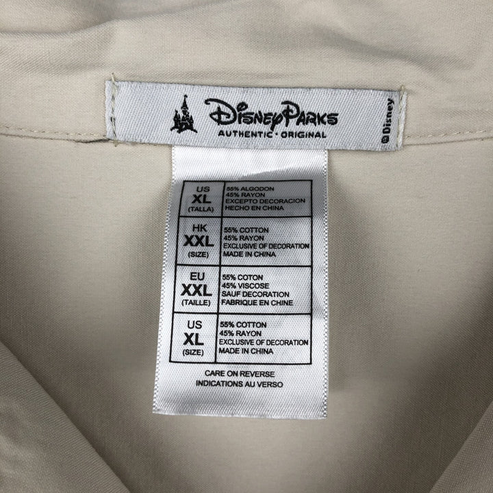 Disney OSWALD Short-Sleeve Open-Collar Viscose x Cotton Box Shirt (Men's Size XL) cotton ivory Vintage Second Hand