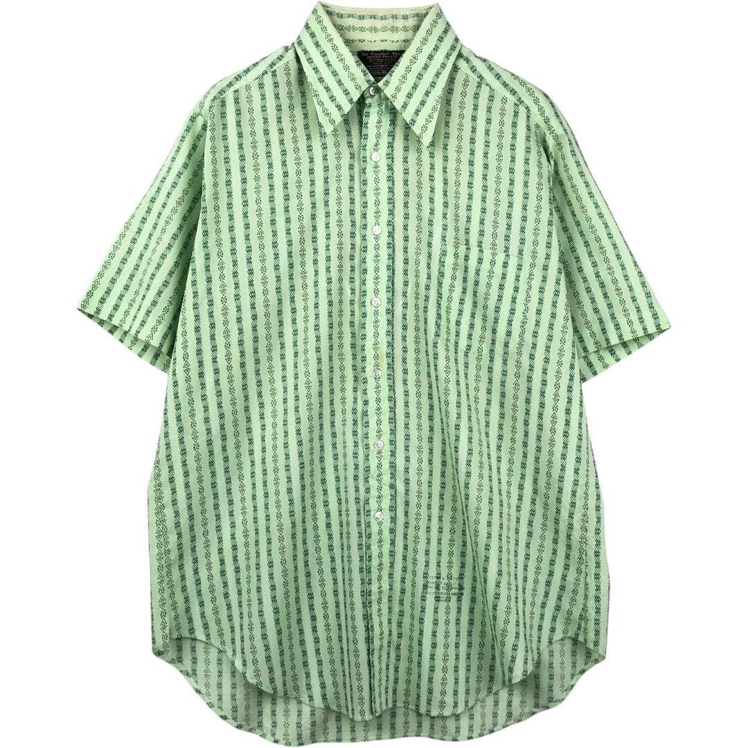 1970'S Sears The Men's Store all-over print short-sleeved poly-cotton shirt, men's size L equivalent, vintage. polyester Mint green Vintage Second Hand