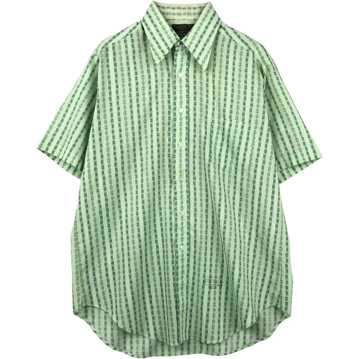 1970'S Sears The Men's Store all-over print short-sleeved poly-cotton shirt, men's size L equivalent, vintage. polyester Mint green Vintage Second Hand