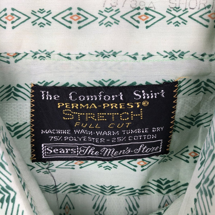 1970'S Sears The Men's Store all-over print short-sleeved poly-cotton shirt, men's size L equivalent, vintage. polyester Mint green Vintage Second Hand