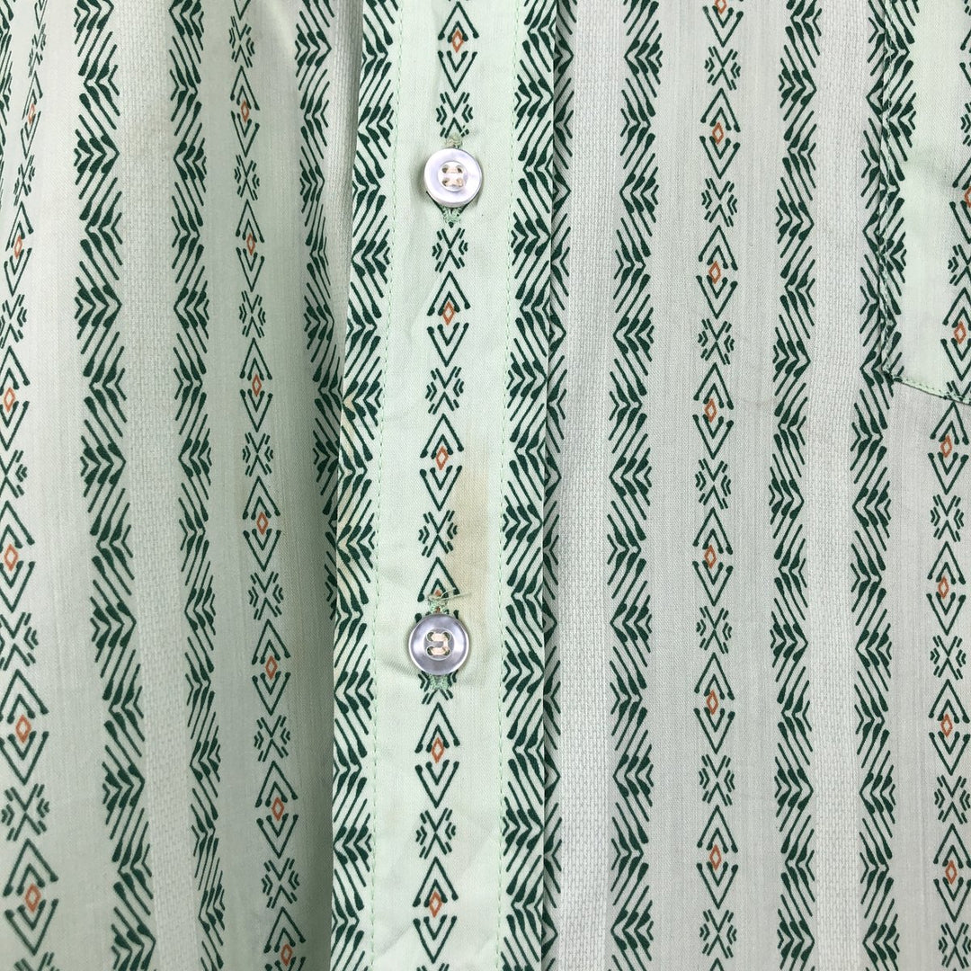 1970'S Sears The Men's Store all-over print short-sleeved poly-cotton shirt, men's size L equivalent, vintage. polyester Mint green Vintage Second Hand