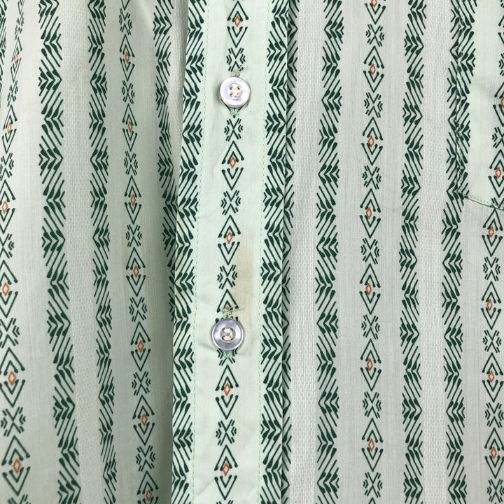 1970'S Sears The Men's Store all-over print short-sleeved poly-cotton shirt, men's size L equivalent, vintage. polyester Mint green Vintage Second Hand
