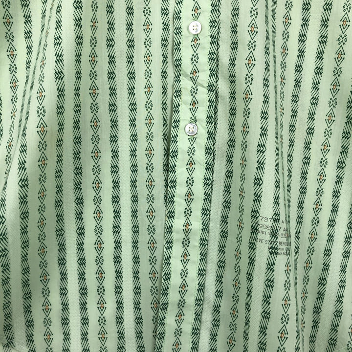 1970'S Sears The Men's Store all-over print short-sleeved poly-cotton shirt, men's size L equivalent, vintage. polyester Mint green Vintage Second Hand
