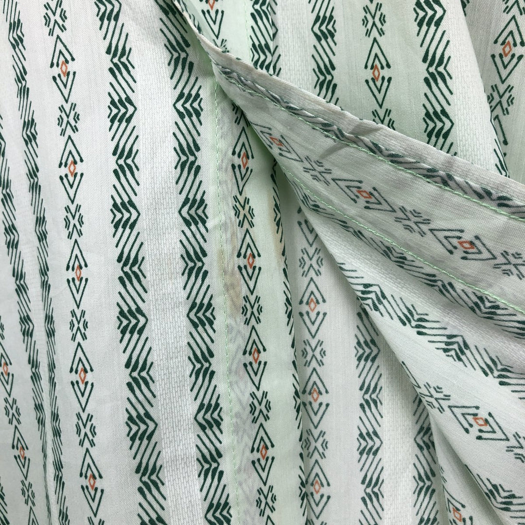 1970'S Sears The Men's Store all-over print short-sleeved poly-cotton shirt, men's size L equivalent, vintage. polyester Mint green Vintage Second Hand