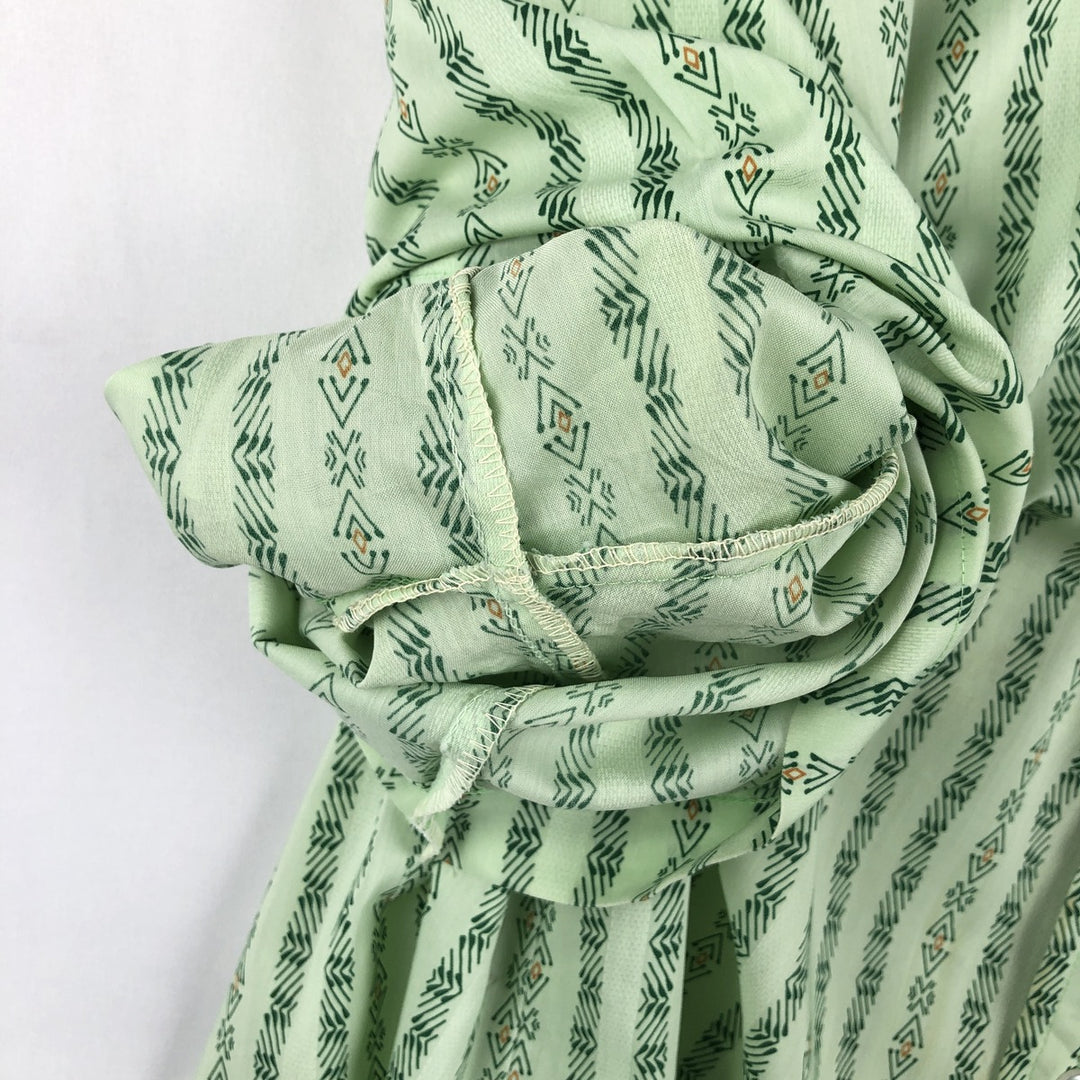 1970'S Sears The Men's Store all-over print short-sleeved poly-cotton shirt, men's size L equivalent, vintage. polyester Mint green Vintage Second Hand