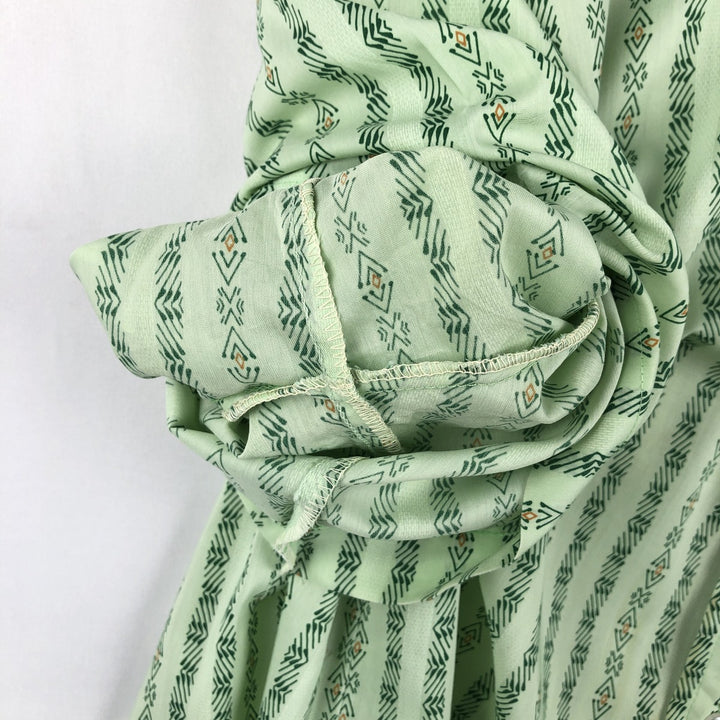 1970'S Sears The Men's Store all-over print short-sleeved poly-cotton shirt, men's size L equivalent, vintage. polyester Mint green Vintage Second Hand