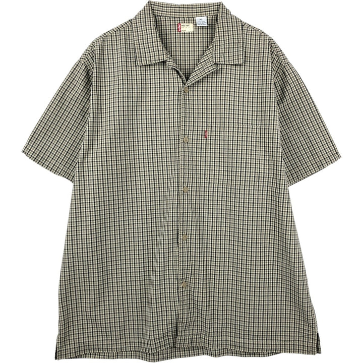 Levi's RED TAB Check Pattern Short-Sleeve Open Collar Cotton Shirt, Boxy Fit, Men's Size XL (approx.) cotton Beige type Vintage Second Hand