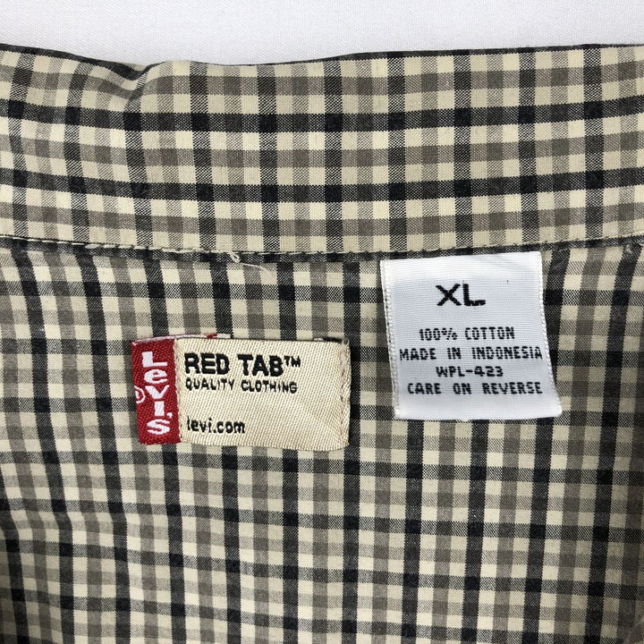Levi's RED TAB Check Pattern Short-Sleeve Open Collar Cotton Shirt, Boxy Fit, Men's Size XL (approx.) cotton Beige type Vintage Second Hand