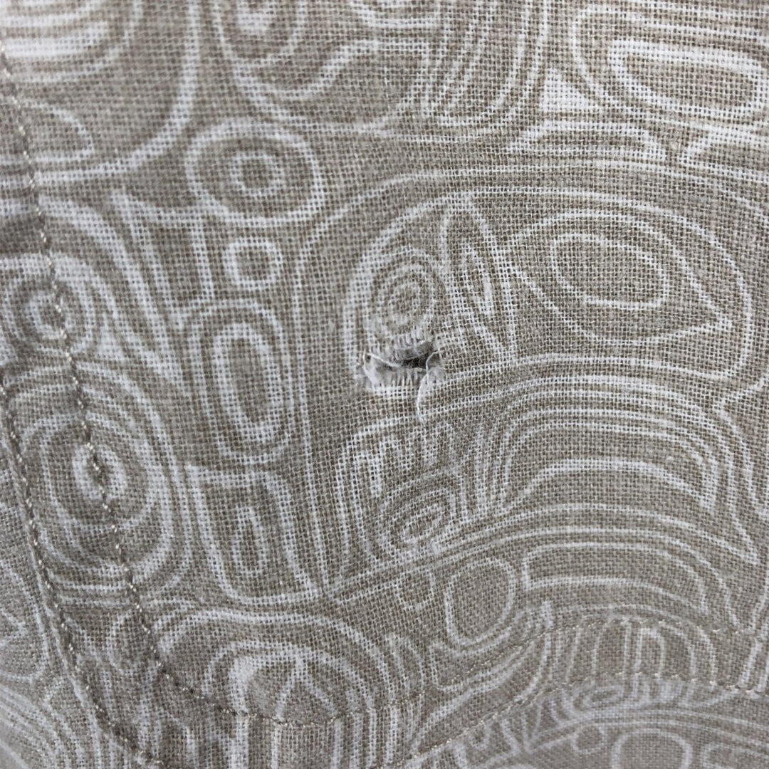 Eddie Bauer all-over print short-sleeved open-collar poly/linen shirt, boxy fit, men's size L. linen Beige type Vintage Second Hand
