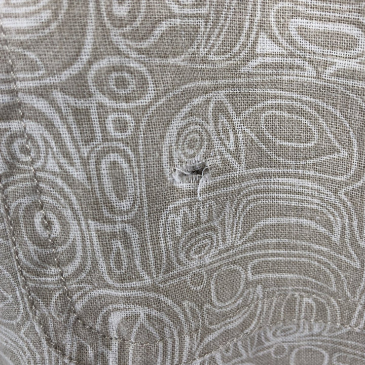 Eddie Bauer all-over print short-sleeved open-collar poly/linen shirt, boxy fit, men's size L. linen Beige type Vintage Second Hand