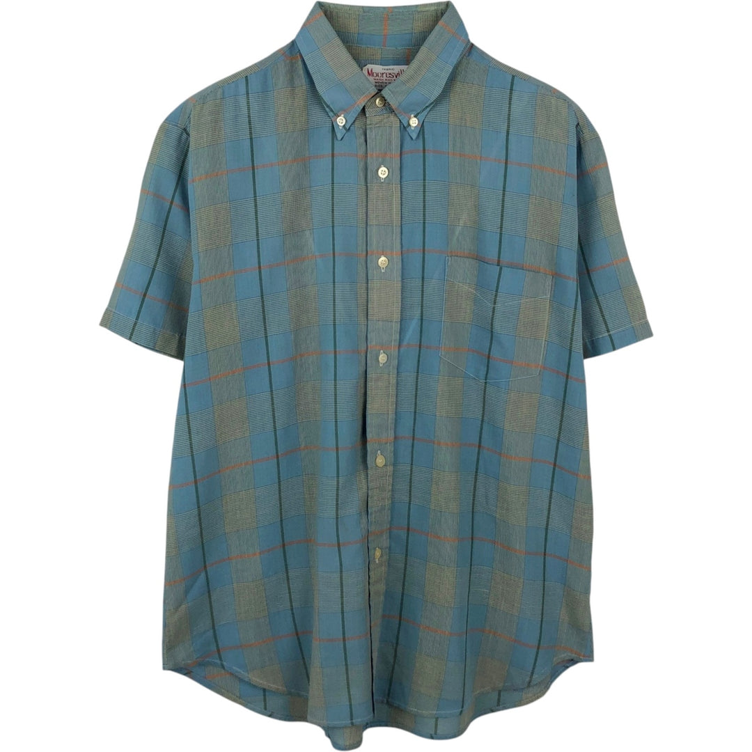 Mooresville Short-Sleeve Button-Down Check Shirt, Made in USA, Men's Size L (approx.) unclear blue type Vintage Second Hand