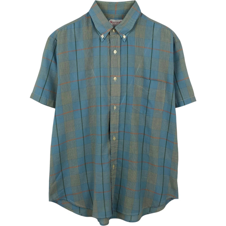Mooresville Short-Sleeve Button-Down Check Shirt, Made in USA, Men's Size L (approx.) unclear blue type Vintage Second Hand