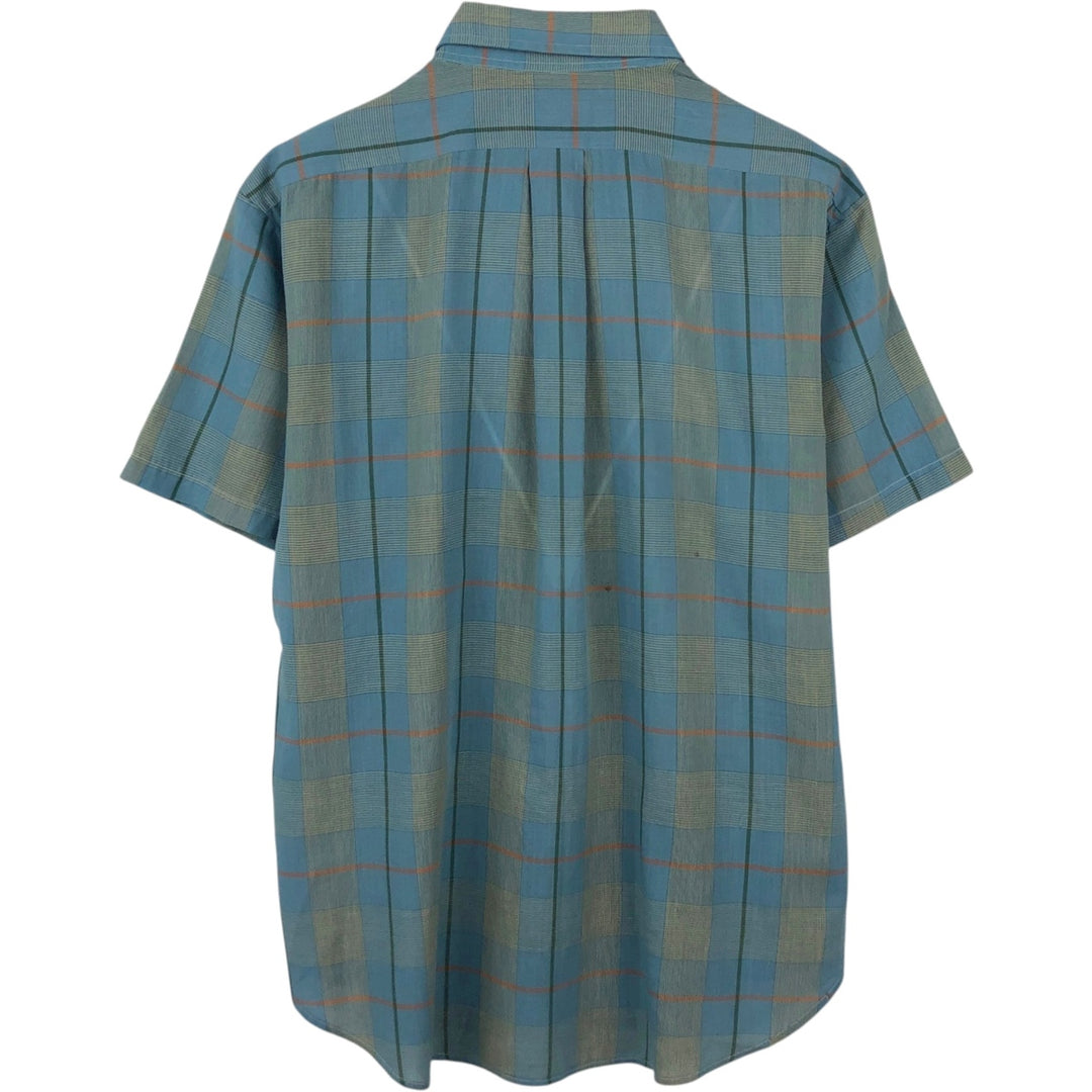 Mooresville Short-Sleeve Button-Down Check Shirt, Made in USA, Men's Size L (approx.) unclear blue type Vintage Second Hand