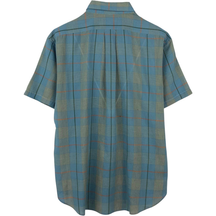 Mooresville Short-Sleeve Button-Down Check Shirt, Made in USA, Men's Size L (approx.) unclear blue type Vintage Second Hand