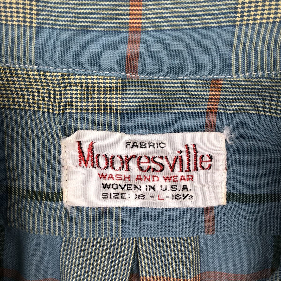 Mooresville Short-Sleeve Button-Down Check Shirt, Made in USA, Men's Size L (approx.) unclear blue type Vintage Second Hand