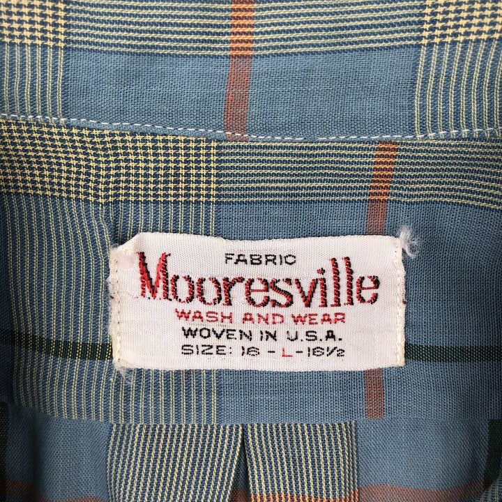 Mooresville Short-Sleeve Button-Down Check Shirt, Made in USA, Men's Size L (approx.) unclear blue type Vintage Second Hand