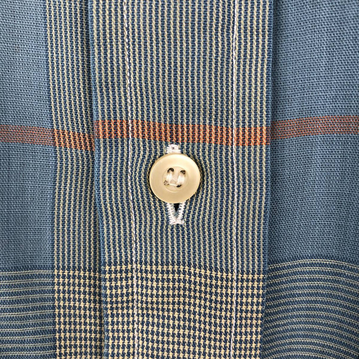 Mooresville Short-Sleeve Button-Down Check Shirt, Made in USA, Men's Size L (approx.) unclear blue type Vintage Second Hand