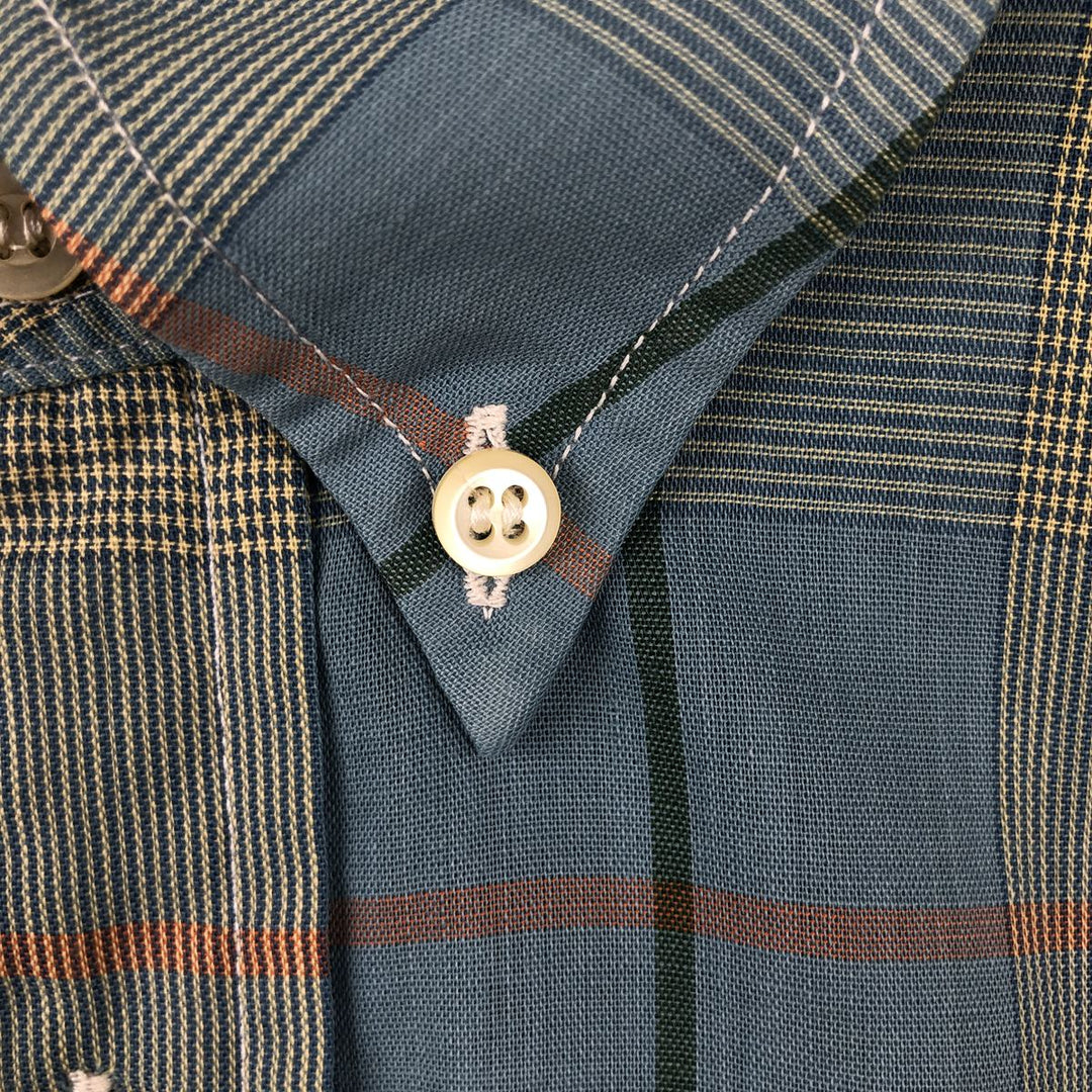 Mooresville Short-Sleeve Button-Down Check Shirt, Made in USA, Men's Size L (approx.) unclear blue type Vintage Second Hand