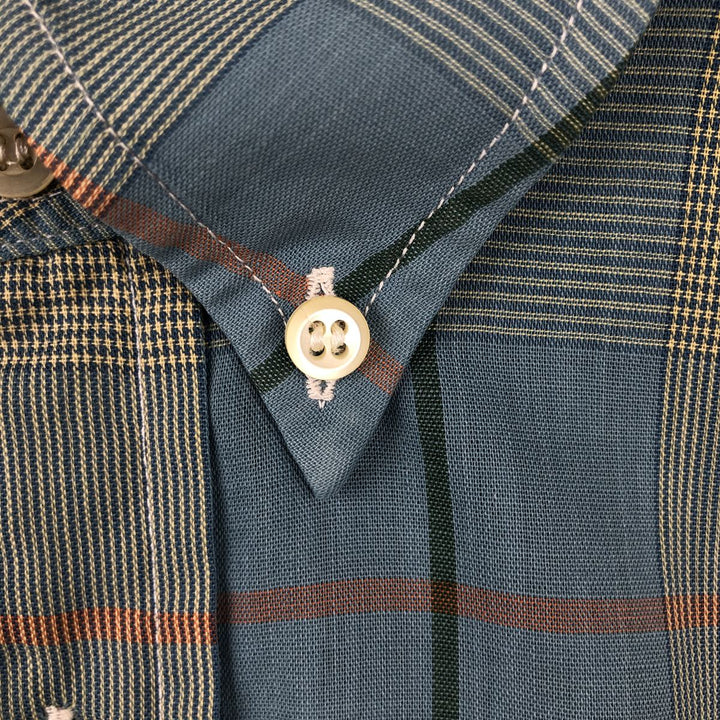 Mooresville Short-Sleeve Button-Down Check Shirt, Made in USA, Men's Size L (approx.) unclear blue type Vintage Second Hand