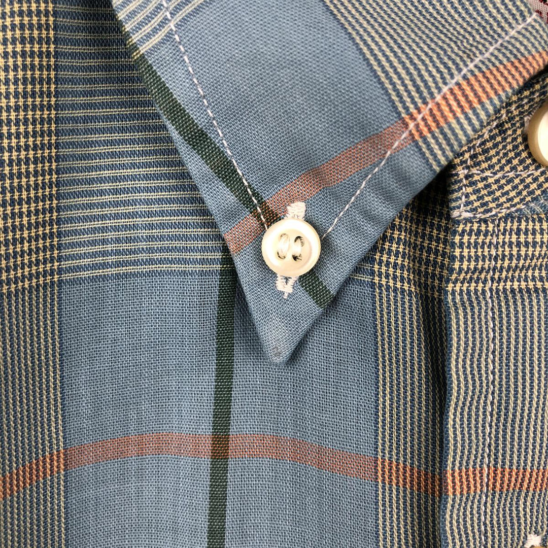 Mooresville Short-Sleeve Button-Down Check Shirt, Made in USA, Men's Size L (approx.) unclear blue type Vintage Second Hand