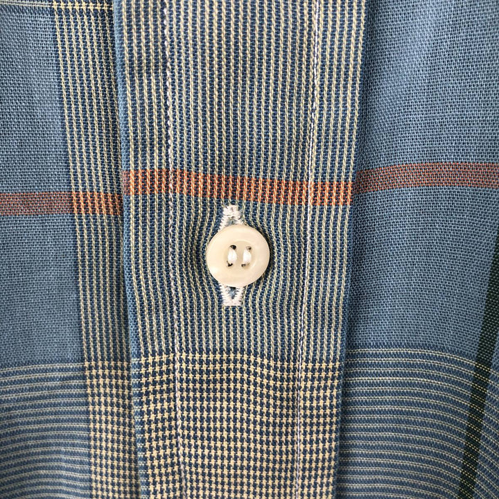 Mooresville Short-Sleeve Button-Down Check Shirt, Made in USA, Men's Size L (approx.) unclear blue type Vintage Second Hand