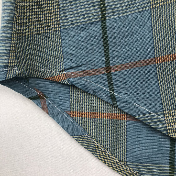 Mooresville Short-Sleeve Button-Down Check Shirt, Made in USA, Men's Size L (approx.) unclear blue type Vintage Second Hand