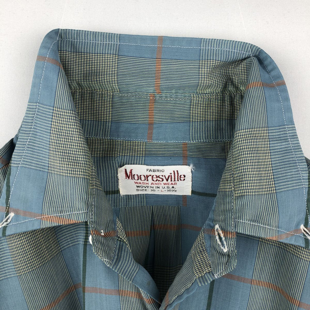 Mooresville Short-Sleeve Button-Down Check Shirt, Made in USA, Men's Size L (approx.) unclear blue type Vintage Second Hand