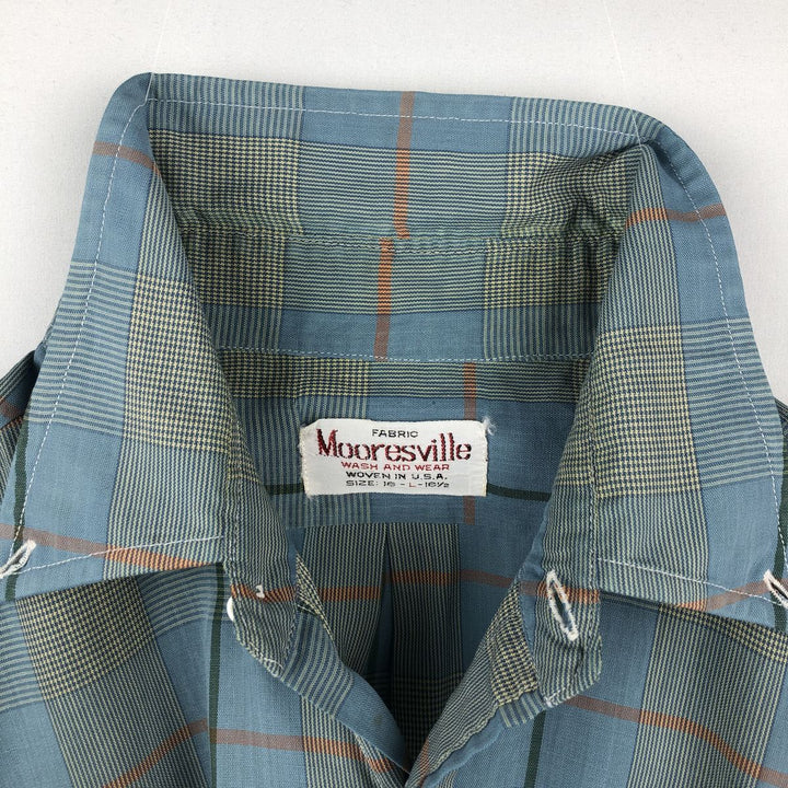 Mooresville Short-Sleeve Button-Down Check Shirt, Made in USA, Men's Size L (approx.) unclear blue type Vintage Second Hand