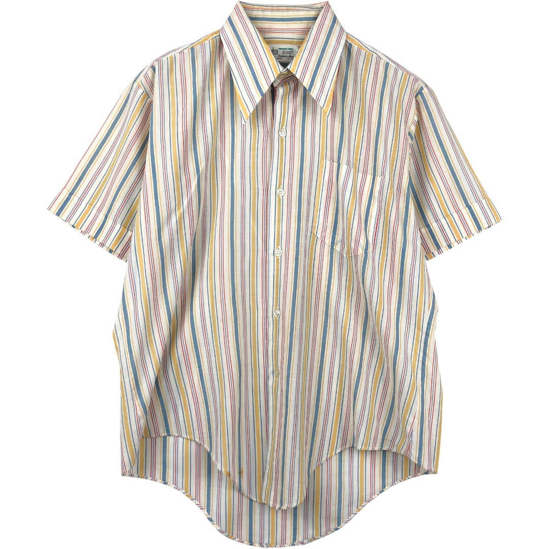 1970'S Kmart Multi-Stripe Short-Sleeve Poly-Cotton Shirt, Men's Size M (Equivalent), Vintage polyester white type Vintage Second Hand