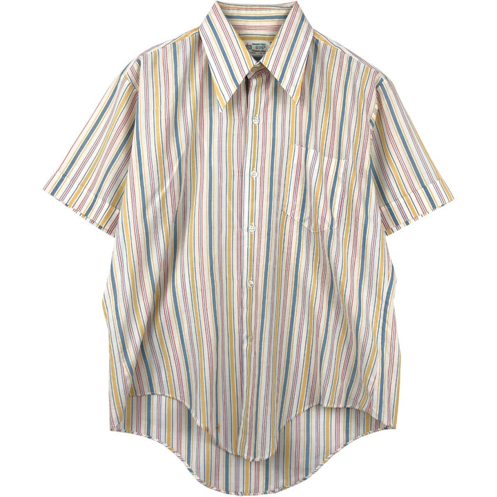 1970'S Kmart Multi-Stripe Short-Sleeve Poly-Cotton Shirt, Men's Size M (Equivalent), Vintage polyester white type Vintage Second Hand
