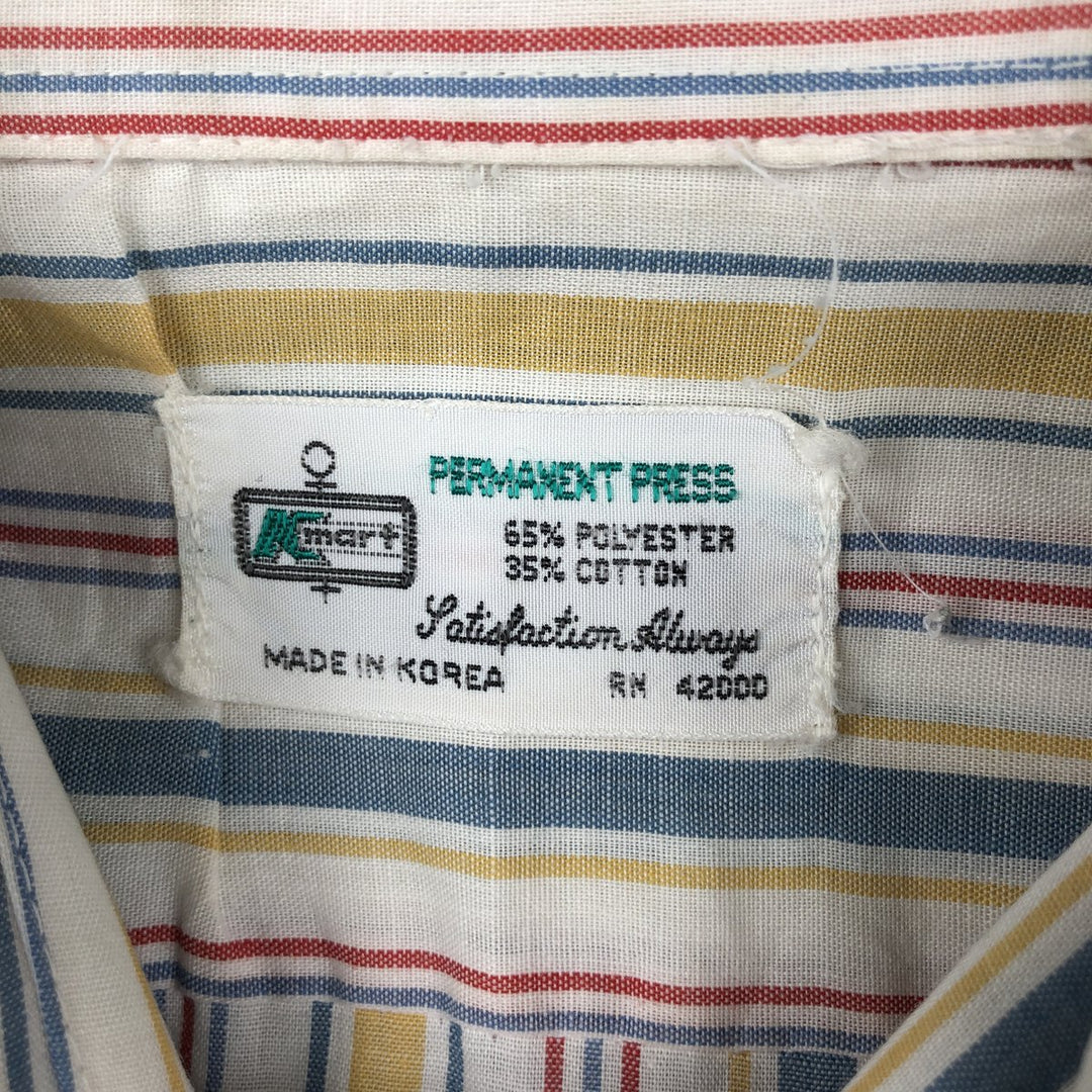 1970'S Kmart Multi-Stripe Short-Sleeve Poly-Cotton Shirt, Men's Size M (Equivalent), Vintage polyester white type Vintage Second Hand