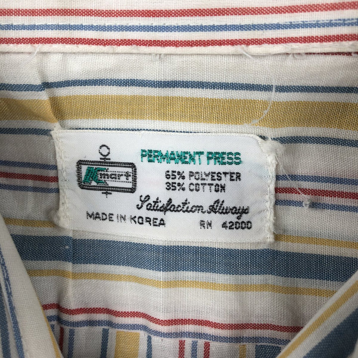 1970'S Kmart Multi-Stripe Short-Sleeve Poly-Cotton Shirt, Men's Size M (Equivalent), Vintage polyester white type Vintage Second Hand