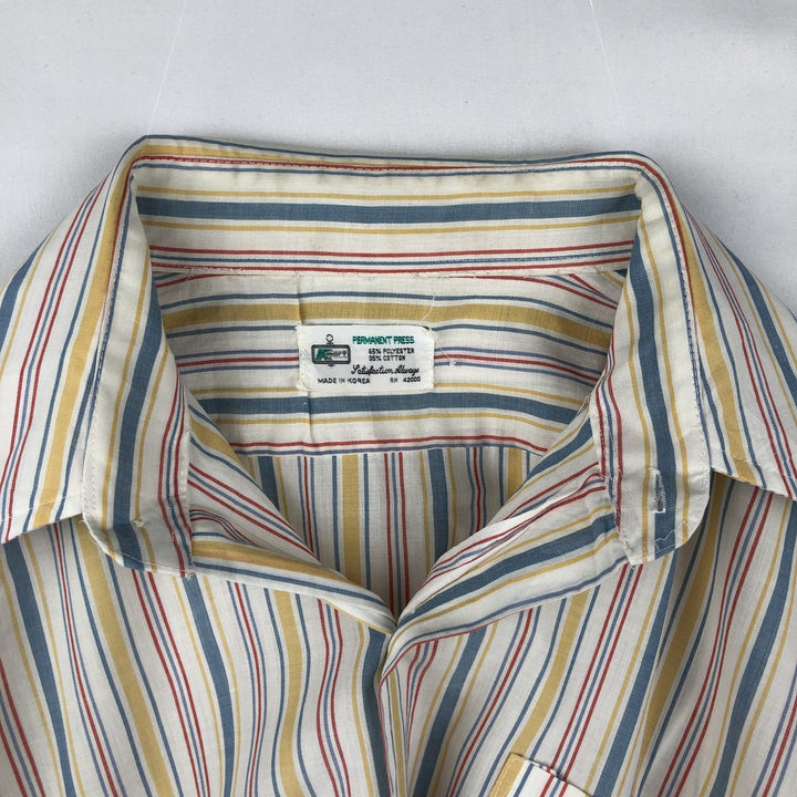 1970'S Kmart Multi-Stripe Short-Sleeve Poly-Cotton Shirt, Men's Size M (Equivalent), Vintage polyester white type Vintage Second Hand