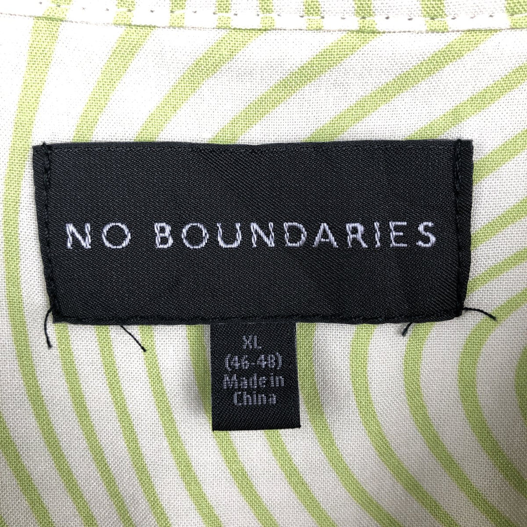 NO BOUNDARIES All-over print short-sleeved open-collar rayon shirt, boxy fit, men's size XL. Rayon green type yellow green Vintage Second Hand
