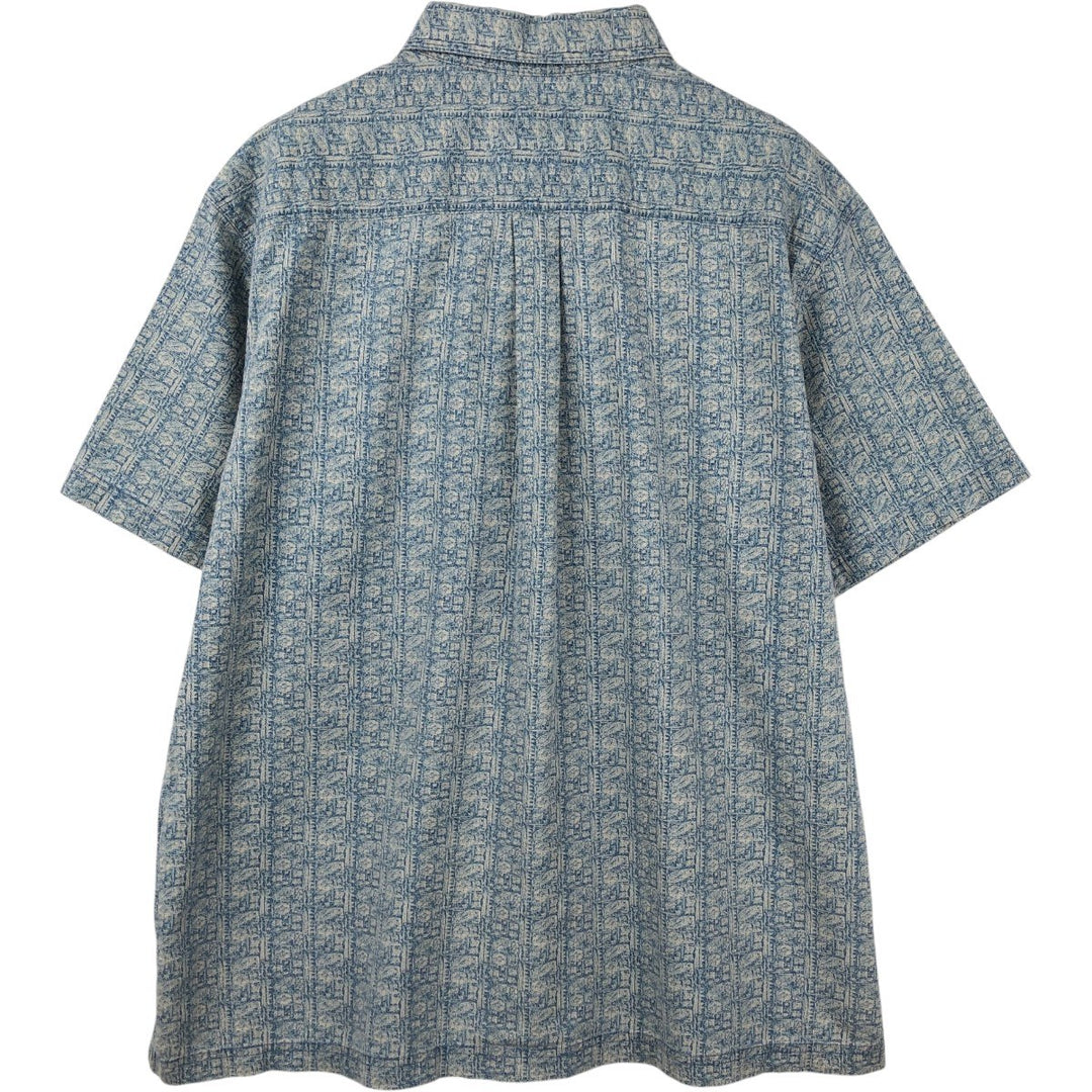 St. John's Bay all-over print short-sleeved cotton shirt, boxy fit, men's size XL. cotton blue type Vintage Second Hand